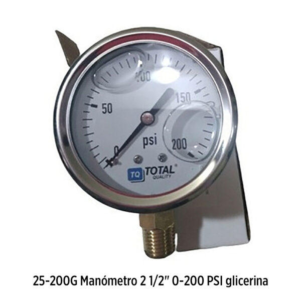 Foto principal real del producto 25-200G manometro 2 1/2" 0-200 PSI con glicerina MPN:10300270