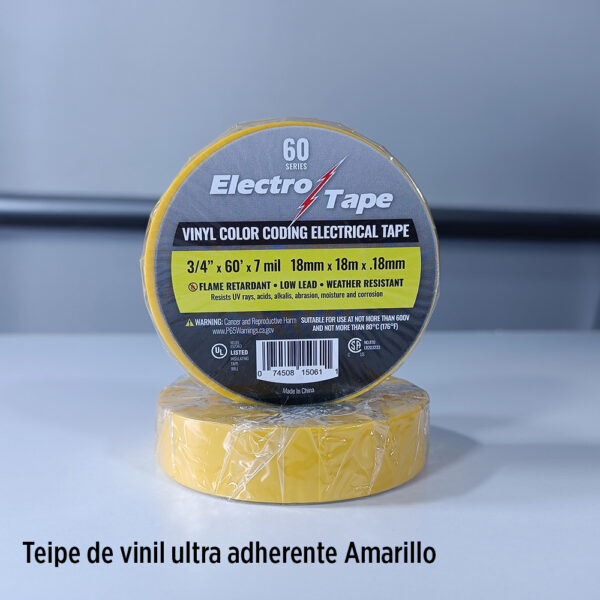 Foto principal real del producto Teipe color AMARILLO, ultra adherente de vinil resistente UV, rollo de 3/4 plg de ancho x 60 pies de longitud CE: Este item tiene el codigo correcto para ELECTAPEAMARILL MPN:15061-0100Y