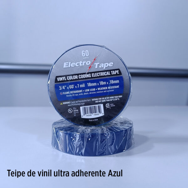 Foto principal real del producto Teipe color AZUL, ultra adherente de vinil resistente UV, rollo de 3/4 plg de ancho x 60 pies de longitud CE: Este item tiene el codigo correcto para ELECTAPEBLU MPN:15061-0101Bl