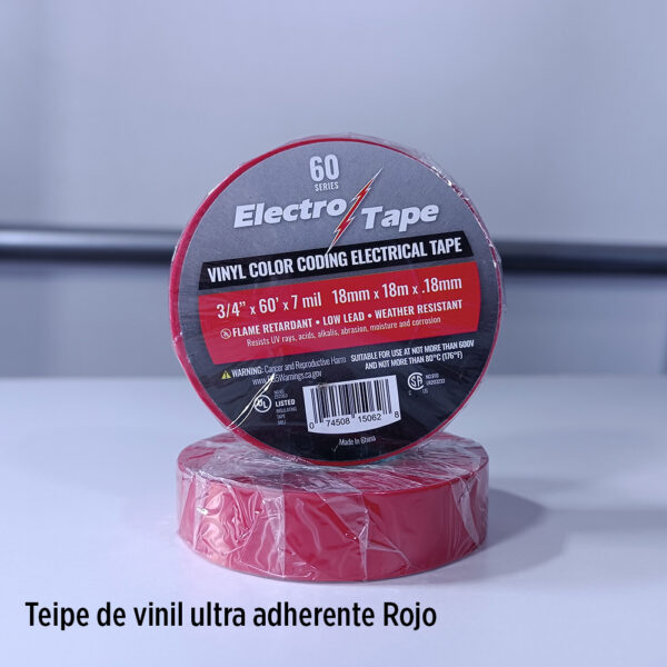 Foto principal real del producto Teipe color ROJO, ultra adherente de vinil resistente UV, rollo de 3/4 plg de ancho x 60 pies de longitud CE: Este item tiene el codigo correcto para ELECTAPERED MPN:15061-0103R