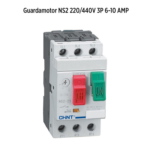 Foto principal real del producto Guardamotor NS2 220/440V 3 polos Clase 10 norma IEC ajustable de 6 a 10Amp marca CHINT MPN:206000040