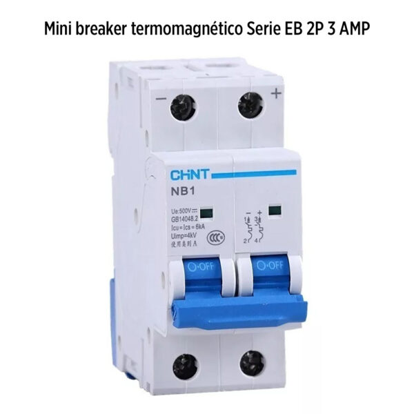 Foto principal real del producto Minibreaker termomagnetico marca CHINT Serie EB de dos polos 3 Amp MPN:20900130