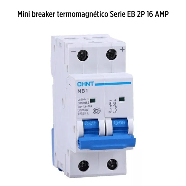 Foto principal real del producto Minibreaker termomagnetico marca CHINT Serie EB de dos polos 16 Amp MPN:20900160