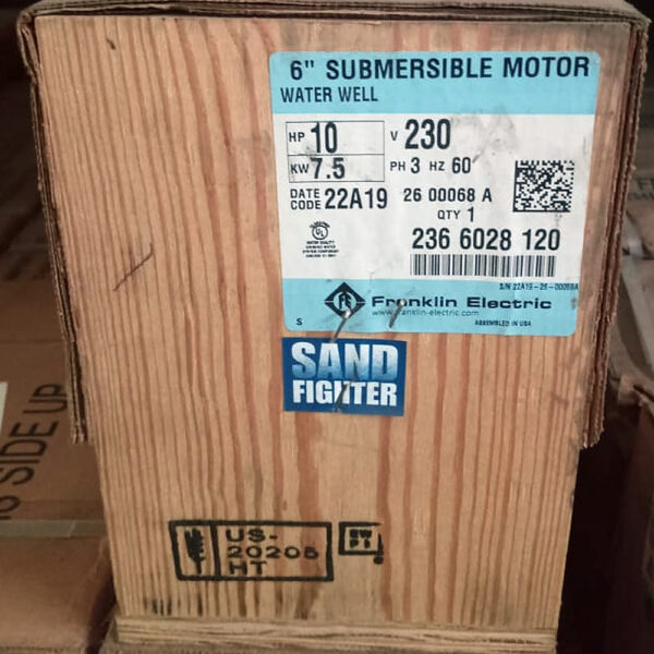 Foto real de la Etiqueta de caja Motor sumergible de 10HP 230V Trif?sico DOL 6" marca Franklin Electric NEMA 6" Encapsulados MPN:2366028120