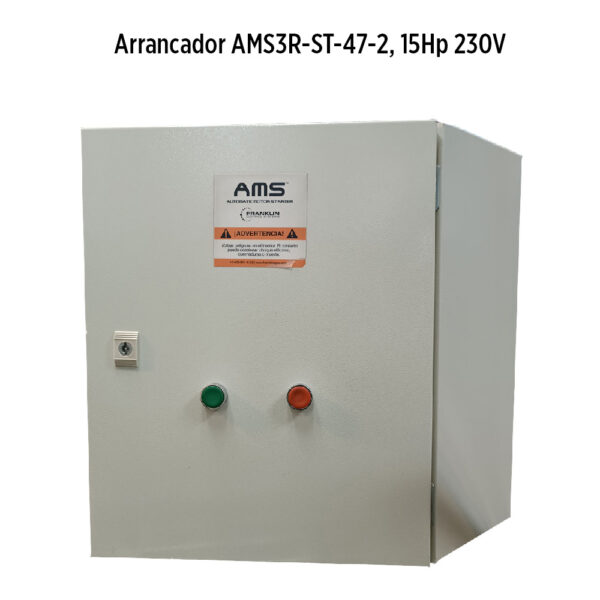 Foto principal real del producto Arrancador AMS3R-ST-47-2, 15Hp 230V, max:47,4amp, rele de corriente 34-50amp. gabinete NEMA 3R. con pulsadores manuales para arranque y parada, marca Franklin Electric CD: MPN:311107901