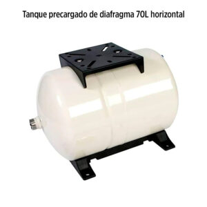 Foto principal real del producto Tanque precargado de diafragma de 70lt, Horizontal en acero con soporte plastico para atornillar la bomba Franklin Electric MPN:313011101
