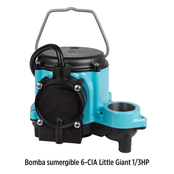 Foto principal real del producto Bomba sumergible 46GPM para aguas residuales en hierro fundido marca Little Giant de Franklin Electric 6-CIA 1/3Hp 115V 1Ph 46GPM tipo sumidero MPN:506158