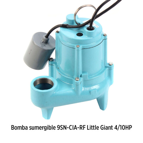 Foto principal real del producto Bomba sumergible 75GPM para aguas residuales en hierro fundido marca Little Giant 9SN-CIA-RF 4/10HP 115V 1Ph MPN:509204