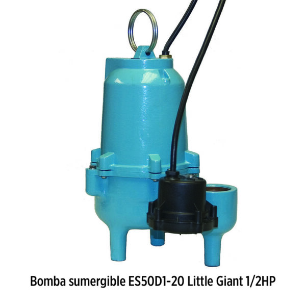 Foto principal real del producto Bomba sumergible 85GPM para aguas residuales en hierro fundido marca Little Giant ES50D1-20 1/2Hp 115V 1Ph descarga 2" DDO CD: MPN:511561