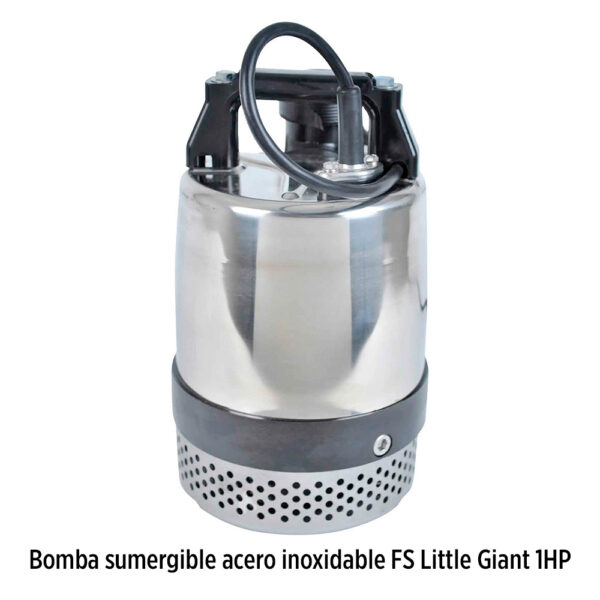 Foto principal real del producto Bomba sumergible 80GPM para aguas residuales en acero inoxidable marca Little Giant de Franklin Electric 80GPM 1 HP 115V 60HZ 10 Serie FS 2" tipo sumidero MPN:620241
