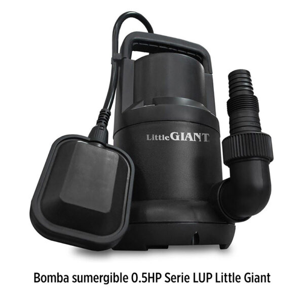 Foto principal real del producto Bomba sumergible 37GPM para aguas residuales en Polipropileno con fibra de vidrio marca Little Giant 0.5 HP 127V 60HZ descarga en 1 1/2plg Serie LUP con 5 metros de cable, protecci MPN:64000026