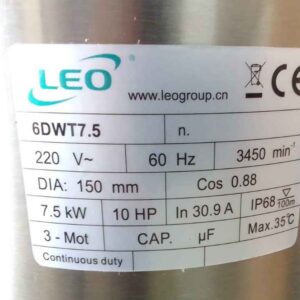Foto real de la placa de producto Motor 10HP LEO 6XRS 7 5