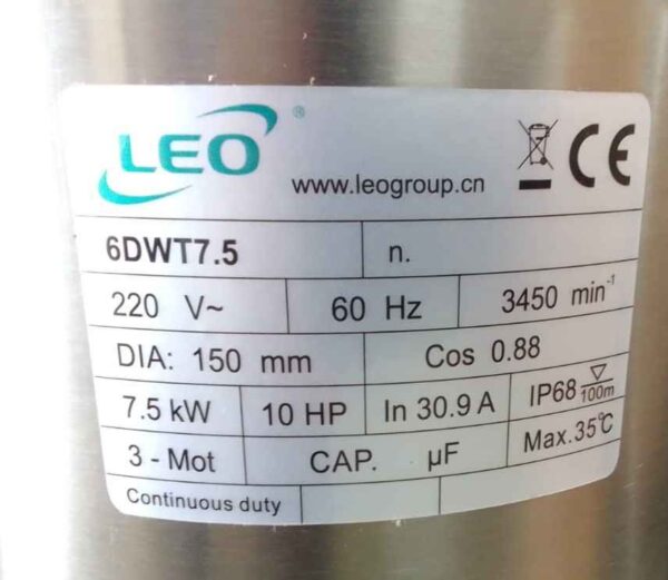 Foto real de la placa de producto Motor 10HP LEO 6XRS 7 5