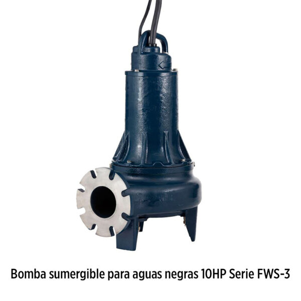 Foto principal real del producto Bomba sumergible para agua negra, 396GPM@21m 10HP 230V Trif?sico DOL paso de solidos 3", Descarga: 4" Brida ANSI 125 / DN Hmax 19.5m Serie FWS-3 marca Franklin Electric Sello mec?n MPN:87109760-00