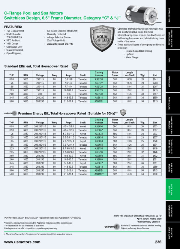 Ficha tecnica de motor tercera pagina 3HP US Motors NEMA RED AS818 FAC-Miami MPN:ASB818