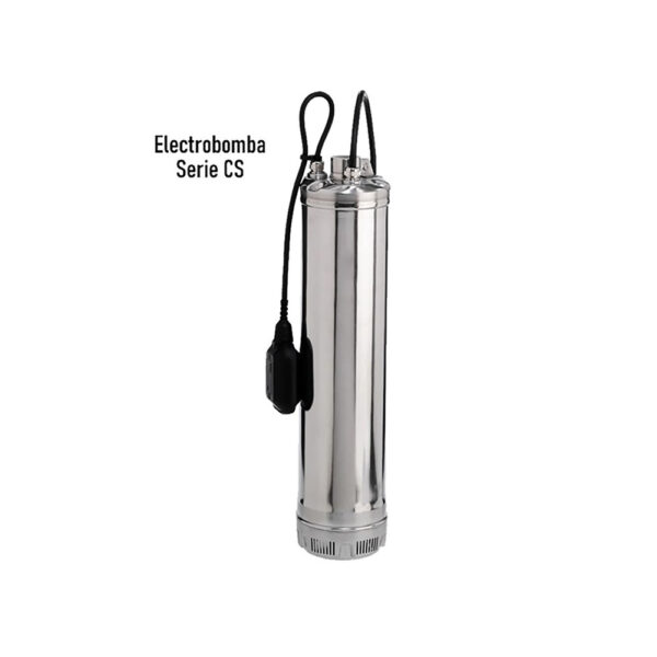Foto principal real del producto Electrobomba sumergible con succion inferior Serie CS en acero inoxidable Qnom:12GPM@36m 1 HP Qmax24GPM@20m 230V 1PH 3ETA Ext:5" Desc:1,25" Con flotador electrico, marca Franklin E MPN:96150012011