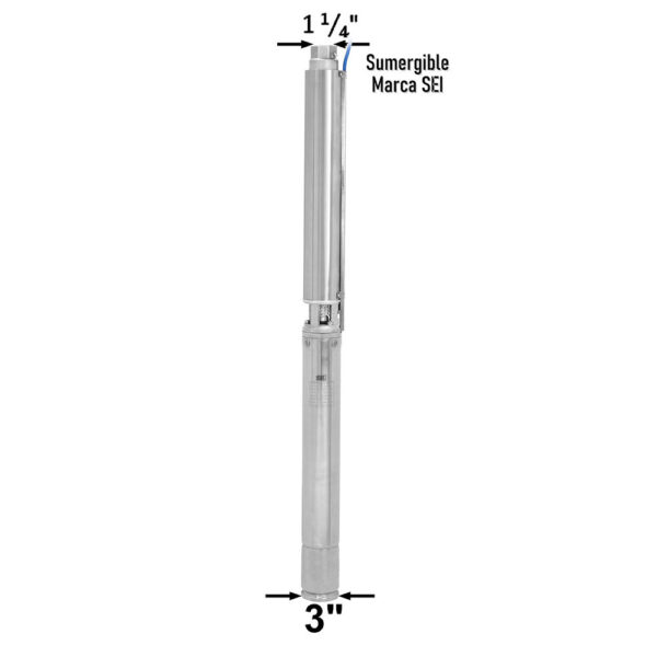 Foto principal real del producto Motor y bomba para pozo Qnom:18GPM 1HP 220V 3 HILOS Monof?sico, Hest:47m DiaExt:3" DiamDesc:1 1/4"plg 15ETA Pozos angostos, marca SEI MPN:22LSQ010