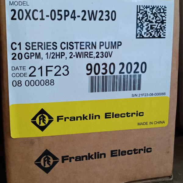 Foto real de la Etiqueta de caja Bomba para meter tanqu 1HP 1in Franklin 90302020