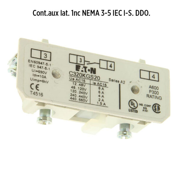 Foto principal real del producto Cont.aux lat. 1nc NEMA 3-5 IEC l-S. PD s/r MPN:C320KGS20