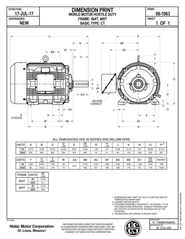 Ficha tecnica motor electrico Motor electrico 100HP USmotor HD100P2E