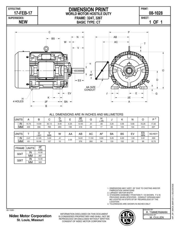 Ficha tecnica motor electrico Motor electrico 50HP USmotor HD50P2E