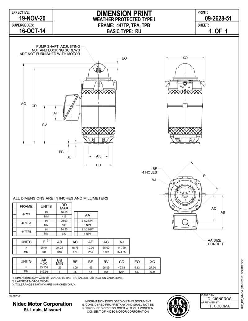 Motor vertical 350HP USmotor HO350P2SLHX