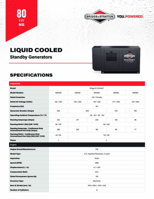 Ficha tecnica planta Planta Briggs Sttr 80Kw fija 110/220V a gas trifasica, usada, Usado,  MPN:080081-00