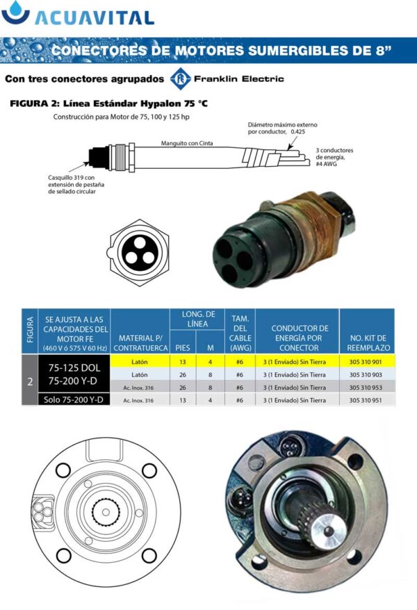 Ficha tecnica Cable Conector motor 75-125hp Franklin 305310901