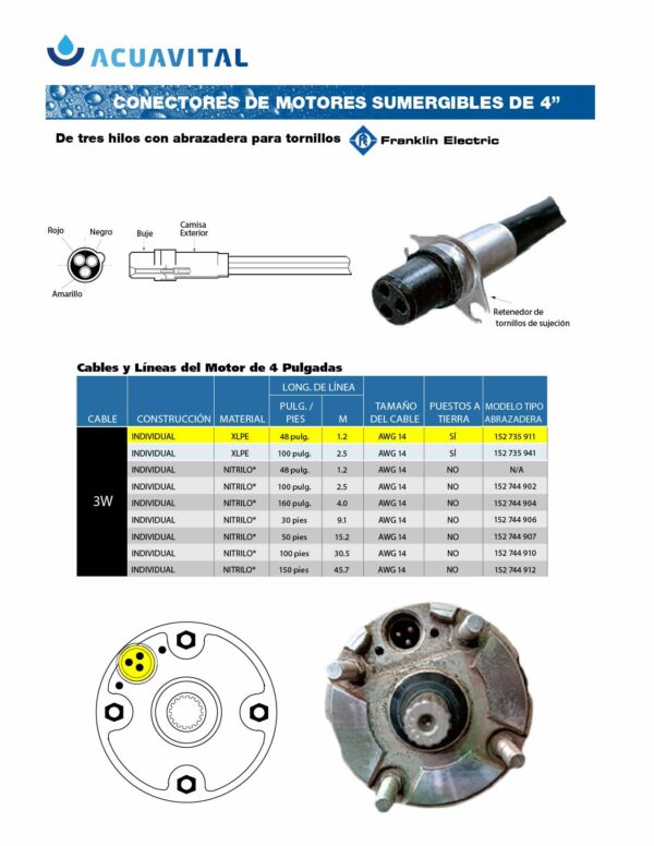 Ficha tecnica Conector para motor 4in Franklin 152735911
