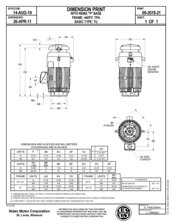Motor vertical eje hueco 125HP USmotor 440TP - Imagen 2