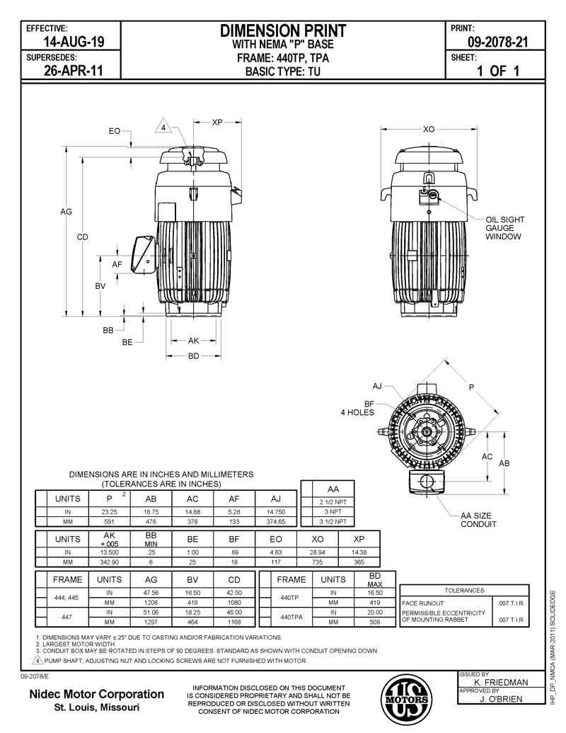 Motor vertical eje hueco 125HP USmotor 440TP