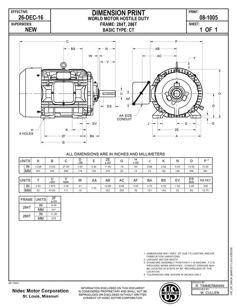 Motor vertical eje hueco 25HP USmotor HD25P2E
