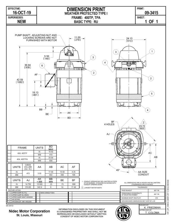 Motor vertical eje hueco 100HP USmotor HO100P2SLG - Imagen 2