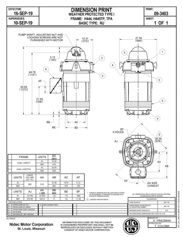 Motor vertical eje hueco 250HP USmotor HO250P2SLHX - Imagen 2