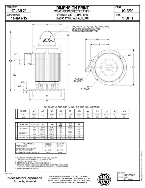 Motor vertical eje hueco 25HP USmotor HO25P2BLF - Imagen 2
