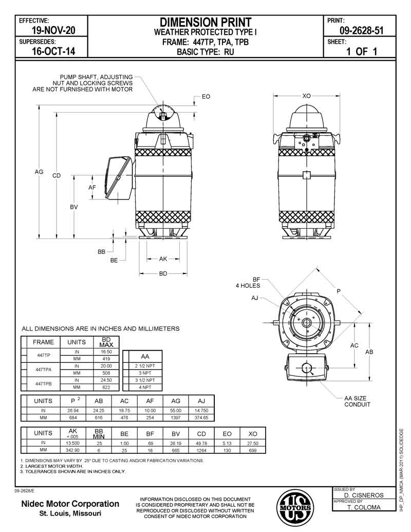Motor vertical eje hueco 300HP USmotor HO300P2SLHX