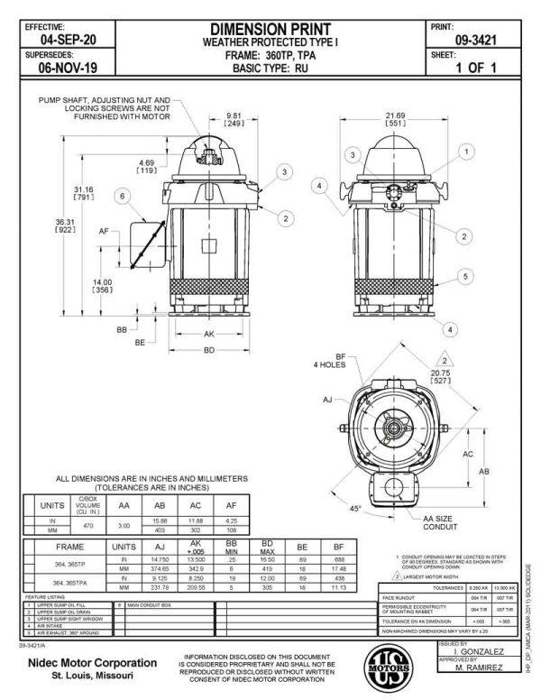 Motor vertical eje hueco 60HP USmotor HO60P2BLG - Imagen 2