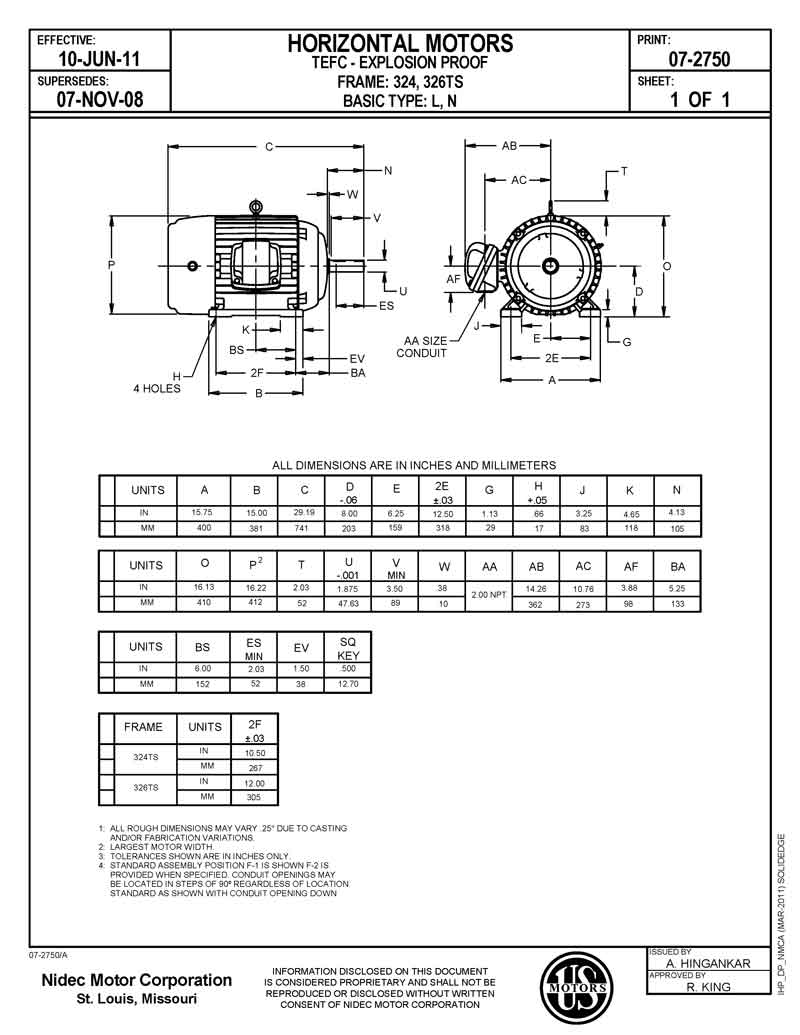 Motor vertical eje hueco 40HP USmotor X40P1BS
