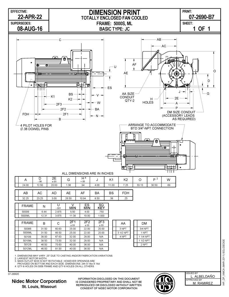 Motor vertical eje hueco 350HP USmotor C350P1WS