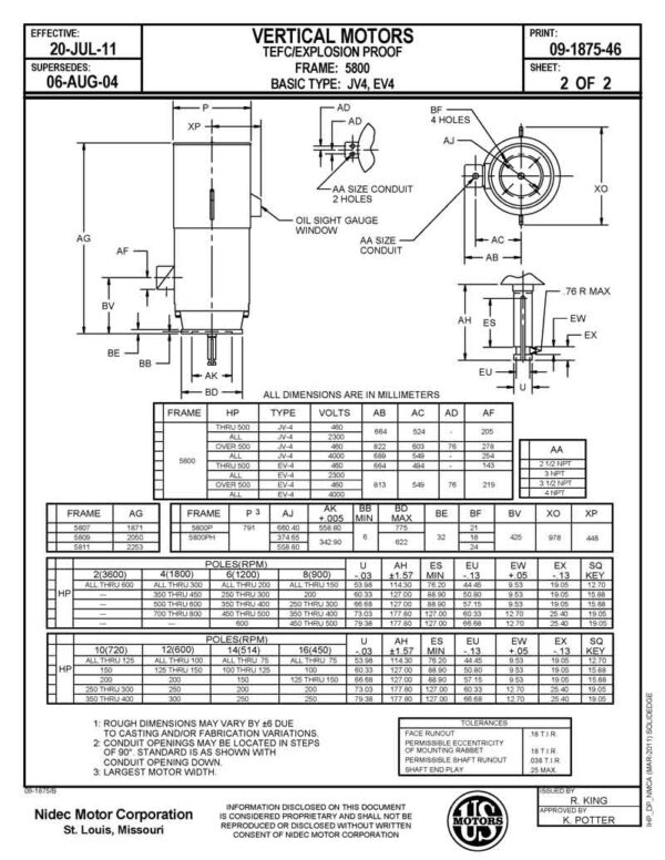 Motor vertical eje solido 450HP USmotor 5811VP - Imagen 3