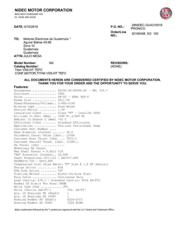 Motor vertical eje solido 450HP USmotor 5811VP - Imagen 4