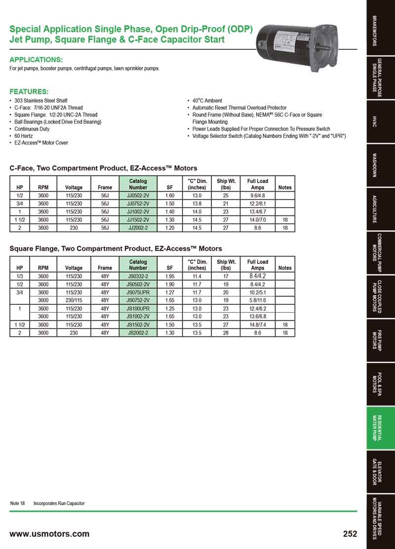 Motor electrico 1 5HP USmotor JS1502-2V STK